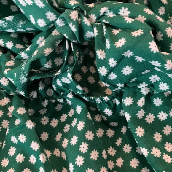 New Green and white polka dot  long sleeve mini dress. Deep V neck. Size Small - Picture 7 of 7